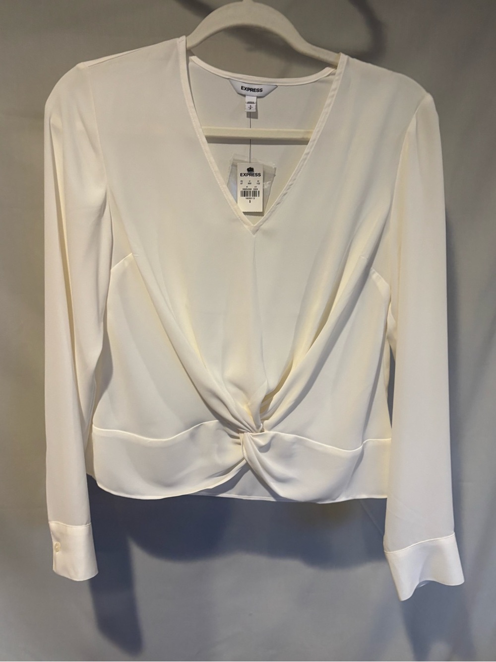 Express Ivory Twist-Front V-Neck Long Sleeve Blouse